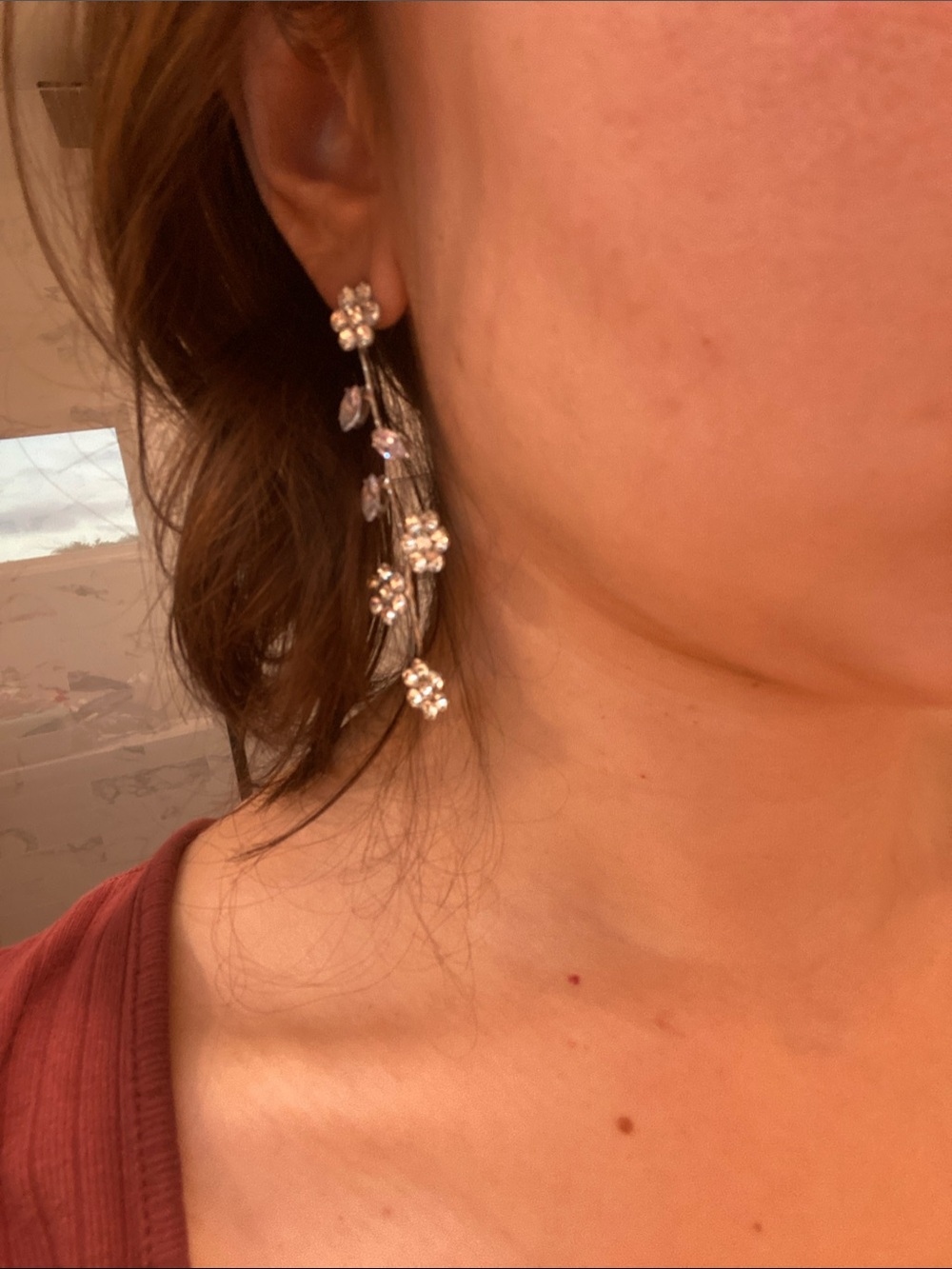 Crystal Floral Cascade Drop Earrings - Silver Tone